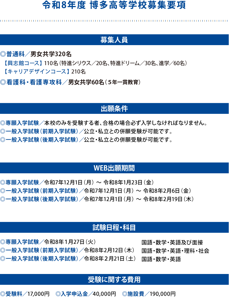 令和8年度 博多高等学校募集要項